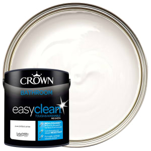 Crown Easyclean Mid Sheen Emulsion Bathroom Paint - Brilliant White - 2.5L