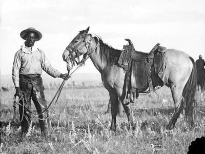 Black Cowboy and Horse, C.1890-1920 - Photographic Print, 16x12 Black Cowboy and Horse, C.1890-1920 - Photographic Print, 16x12