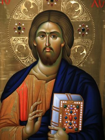 Christ Pantocrator Icon at Aghiou Pavlou Monastery on MountAthos - Photographic Print, 12x16