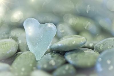Heart-Shaped Beach Glass and Wet Rocks, Seabeck, Washington, USA - Photographic Print, 12x8