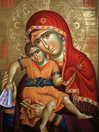 Virgin and Child Icon at Aghiou Pavlou Monastery on Mount Athos - Photographic Print, 12x16